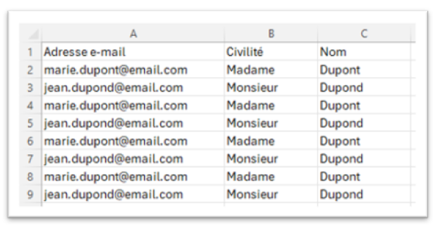 Exemples de fichiers de contacts pour une campagne emailing RGPD