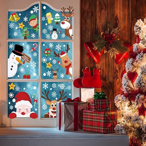 Adesivi Natalizi Per Vetro Elettrostatici Riutilizzabili - 11 Fogli Con Motivi Di Natale, Renne, Babbo Natale, Fiocchi Di Neve, 20x30 E 25x35 Cm